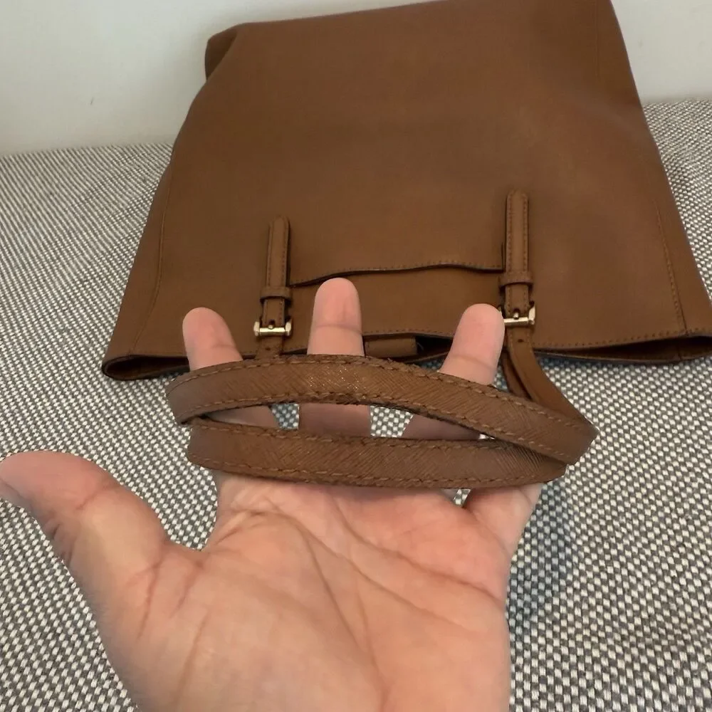 MICHAEL KORS Large Saffiano Leather Tote JET SET Tall TRAVEL ACORN BROWn